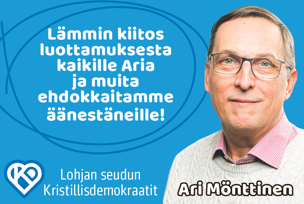 Ari Mönttisestä Lohjan äänikuningas - Lohjalla Kristillisdemokraattien kannatus 8,8%