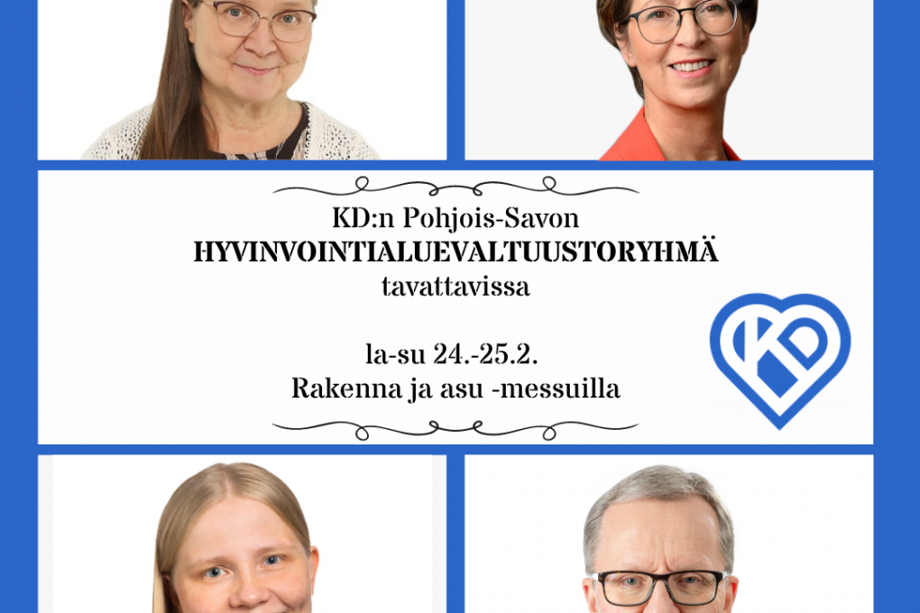 KD Pohjois-Savon hyvinvointialueryhmä tavattavissa Rakenna ja asu -messuilla la-su 24.-25.2.
