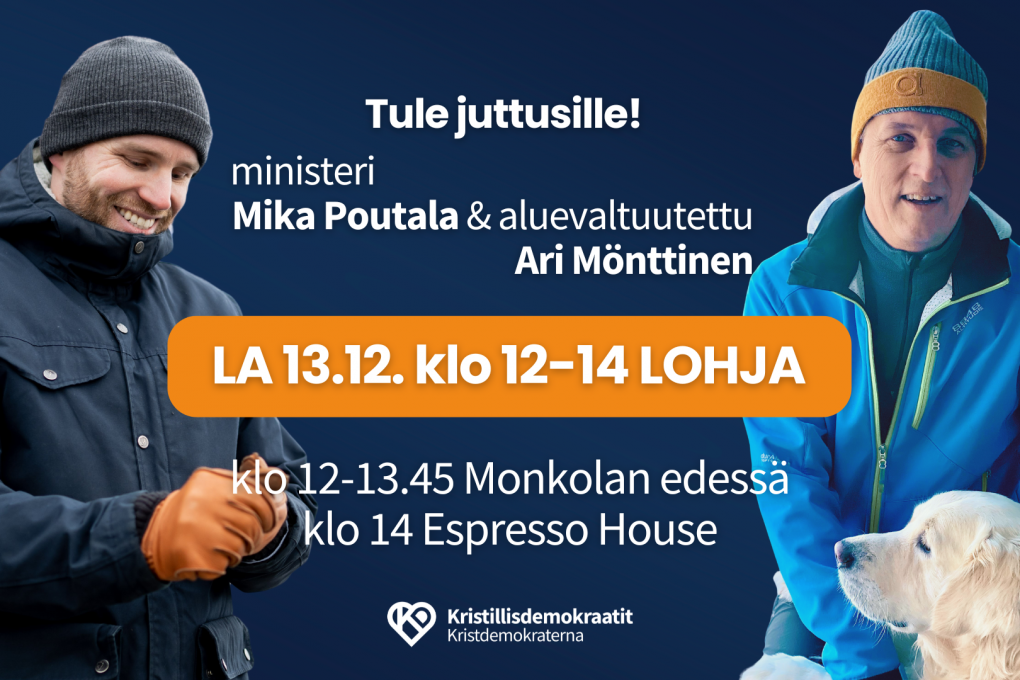 Ministeri Mika Poutala vierailee KD:n tapahtumissa Lohjalla 13.12. - tule mukaan vuosikokoukseen
